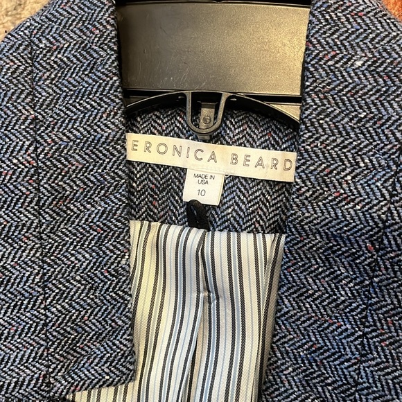 Veronica Beard Celina Upcollar Dickey Herringbone Wool Blend Blazer Blue Sz10 - Picture 4 of 10
